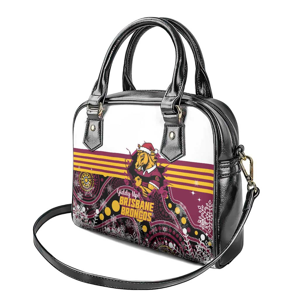 Broncos Rugby Christmas Shoulder Handbag Brisbane Giddy Up Aboriginal Art - Aussie Hoodie