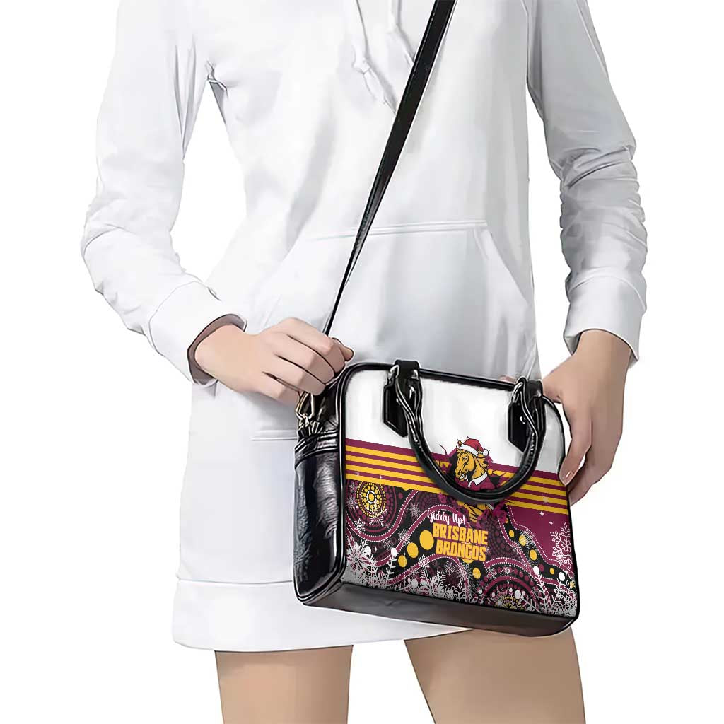 Broncos Rugby Christmas Shoulder Handbag Brisbane Giddy Up Aboriginal Art - Aussie Hoodie