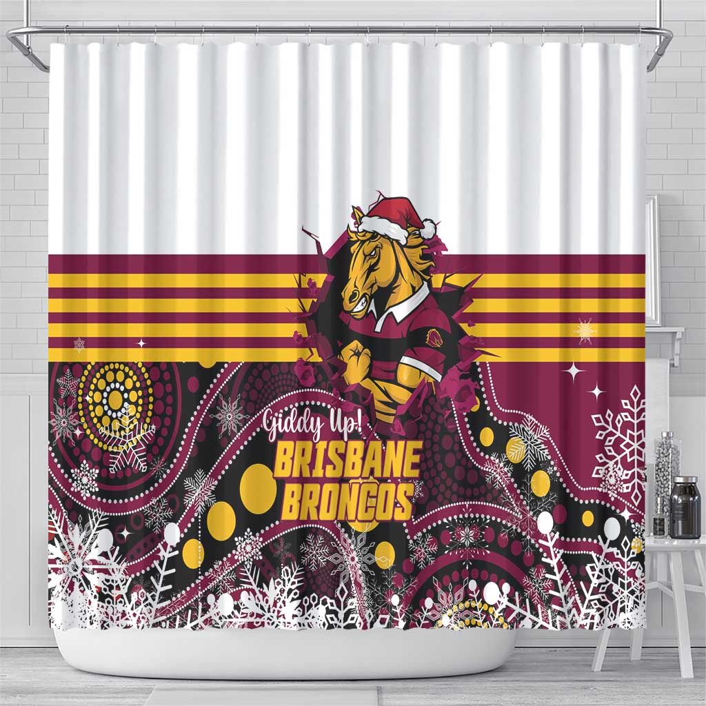 Broncos Rugby Christmas Shower Curtain Brisbane Giddy Up Aboriginal Art - Aussie Hoodie