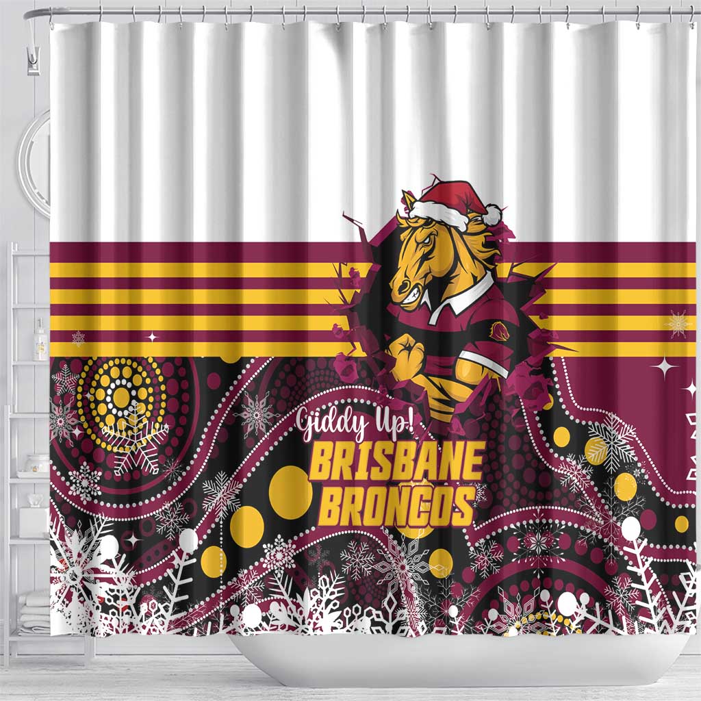 Broncos Rugby Christmas Shower Curtain Brisbane Giddy Up Aboriginal Art - Aussie Hoodie