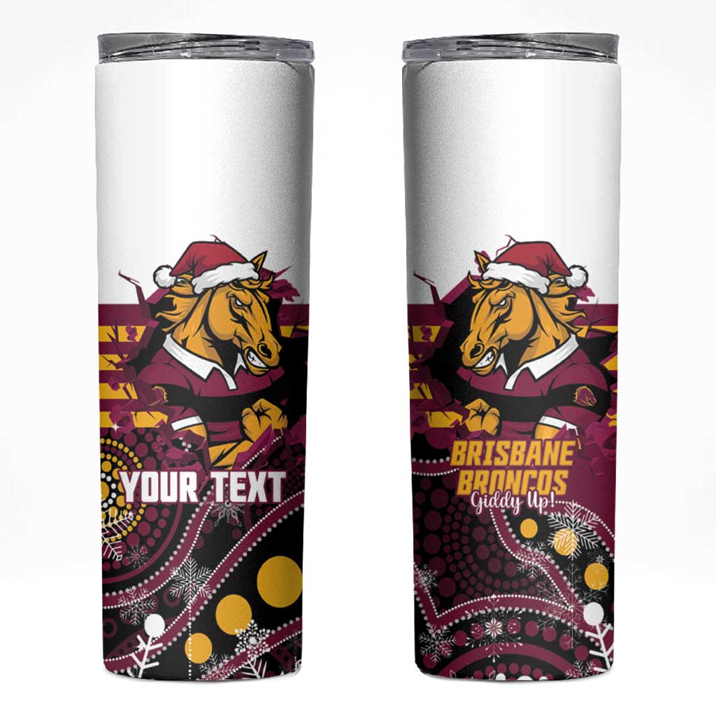 Custom Broncos Rugby Christmas Skinny Tumbler Brisbane Giddy Up Aboriginal Art - Aussie Hoodie