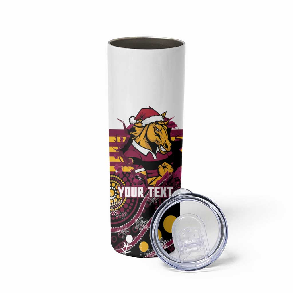 Custom Broncos Rugby Christmas Skinny Tumbler Brisbane Giddy Up Aboriginal Art - Aussie Hoodie
