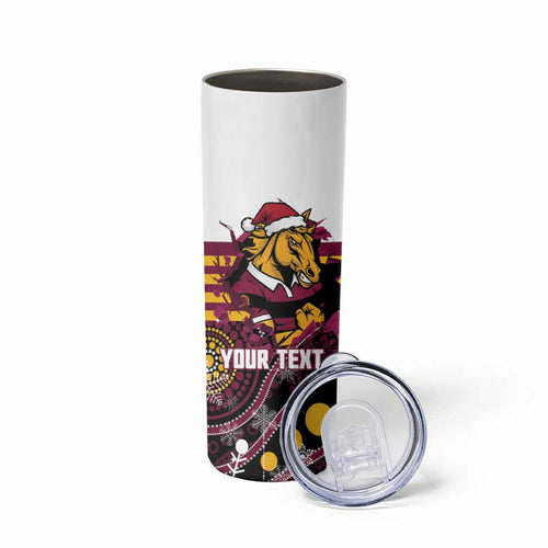Custom Broncos Rugby Christmas Skinny Tumbler Brisbane Giddy Up Aboriginal Art - Aussie Hoodie
