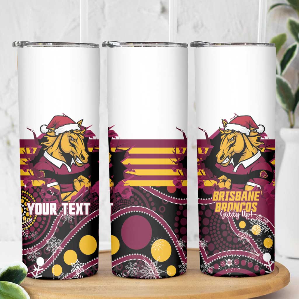 Custom Broncos Rugby Christmas Skinny Tumbler Brisbane Giddy Up Aboriginal Art - Aussie Hoodie