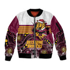 Custom Broncos Rugby Christmas Sleeve Zip Bomber Jacket Brisbane Giddy Up Aboriginal Art - Aussie Hoodie