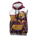Custom Broncos Rugby Christmas Sleeveless Hoodie Brisbane Giddy Up Aboriginal Art - Aussie Hoodie