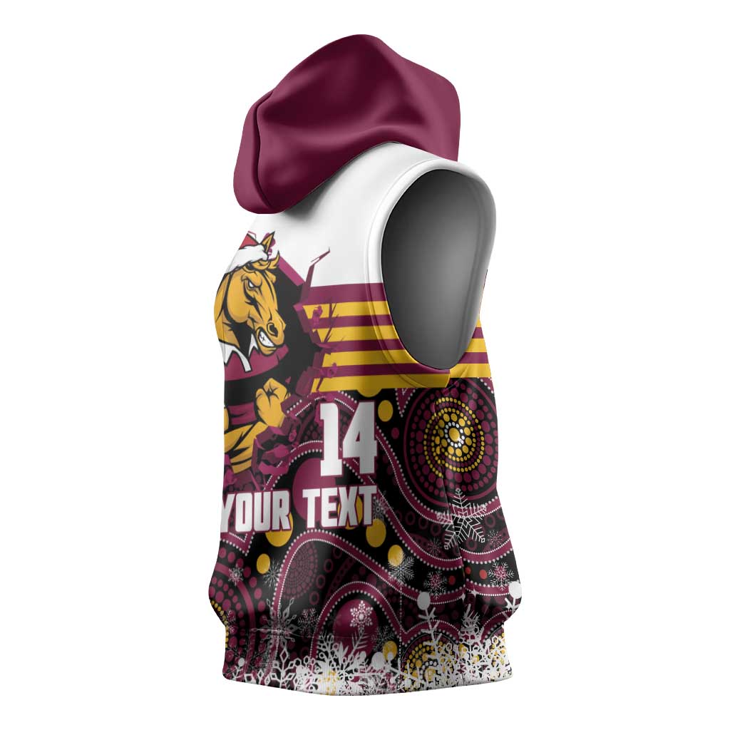 Custom Broncos Rugby Christmas Sleeveless Hoodie Brisbane Giddy Up Aboriginal Art - Aussie Hoodie