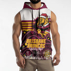 Custom Broncos Rugby Christmas Sleeveless Hoodie Brisbane Giddy Up Aboriginal Art - Aussie Hoodie