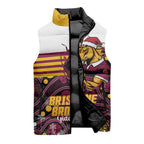 Custom Broncos Rugby Christmas Sleeveless Puffer Jacket Brisbane Giddy Up Aboriginal Art - Aussie Hoodie
