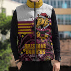 Custom Broncos Rugby Christmas Sleeveless Puffer Jacket Brisbane Giddy Up Aboriginal Art - Aussie Hoodie