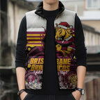 Custom Broncos Rugby Christmas Sleeveless Puffer Jacket Brisbane Giddy Up Aboriginal Art - Aussie Hoodie