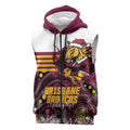 Custom Broncos Rugby Christmas Sleeveless Zip Hoodie Brisbane Giddy Up Aboriginal Art LT14