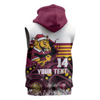 Custom Broncos Rugby Christmas Sleeveless Zip Hoodie Brisbane Giddy Up Aboriginal Art LT14