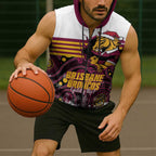 Custom Broncos Rugby Christmas Sleeveless Zip Hoodie Brisbane Giddy Up Aboriginal Art LT14