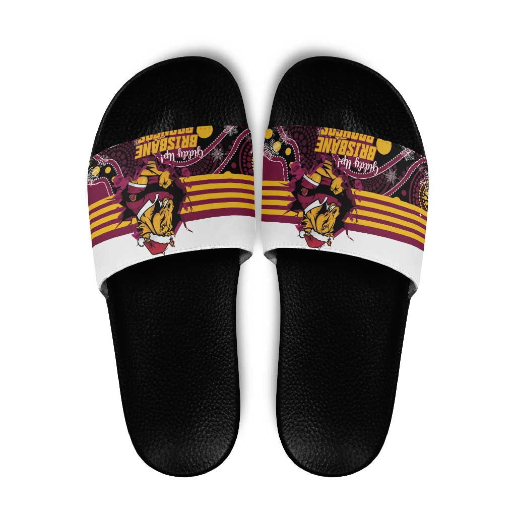 Broncos Rugby Christmas Slide Sandals Brisbane Giddy Up Aboriginal Art - Aussie Hoodie
