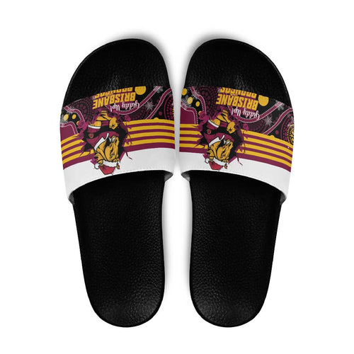 Broncos Rugby Christmas Slide Sandals Brisbane Giddy Up Aboriginal Art - Aussie Hoodie