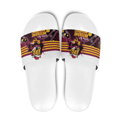 Broncos Rugby Christmas Slide Sandals Brisbane Giddy Up Aboriginal Art - Aussie Hoodie