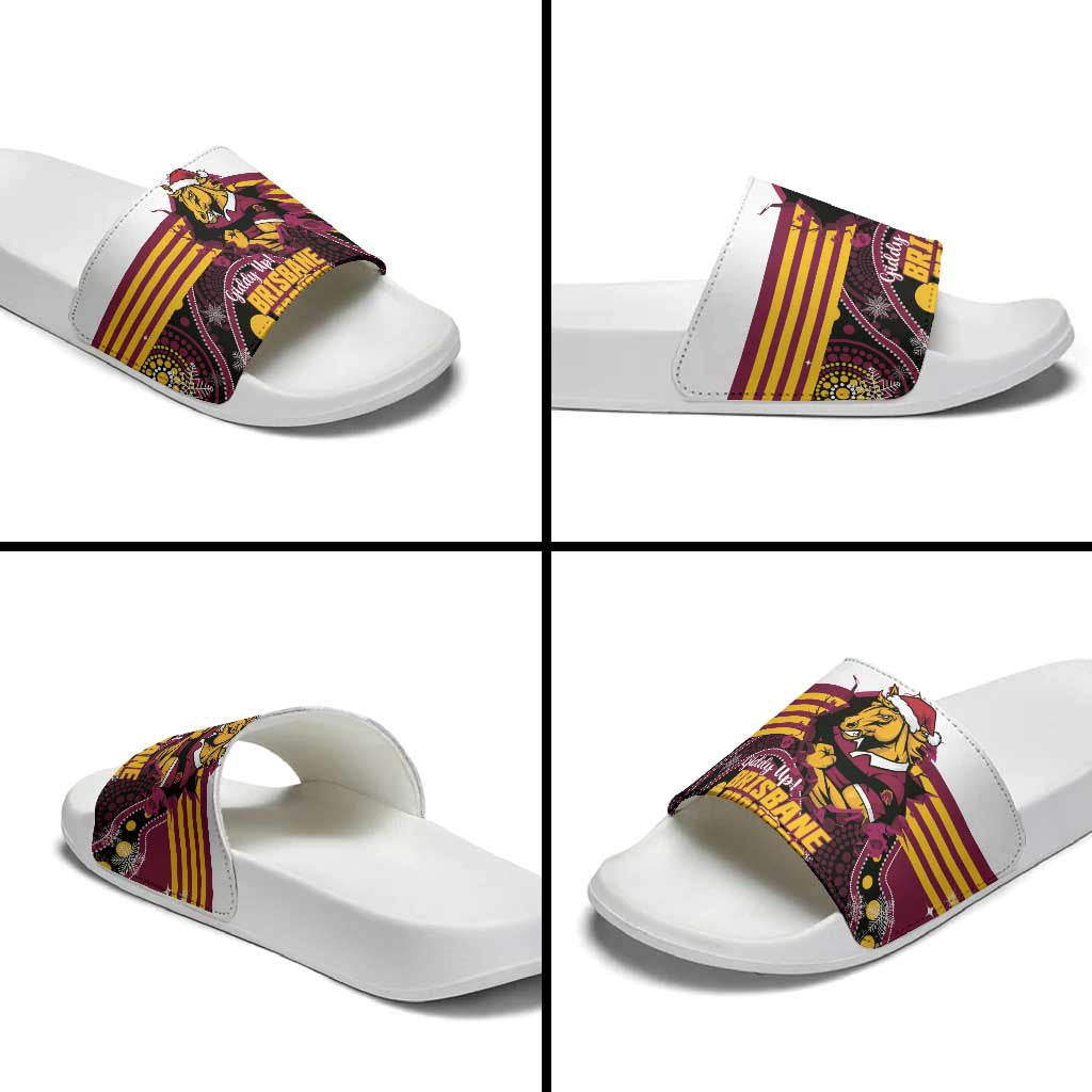 Broncos Rugby Christmas Slide Sandals Brisbane Giddy Up Aboriginal Art - Aussie Hoodie