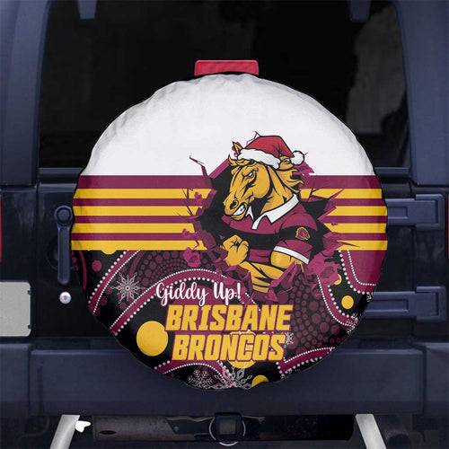 Broncos Rugby Christmas Spare Tire Cover Brisbane Giddy Up Aboriginal Art - Aussie Hoodie