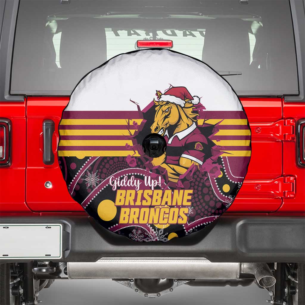 Broncos Rugby Christmas Spare Tire Cover Brisbane Giddy Up Aboriginal Art - Aussie Hoodie