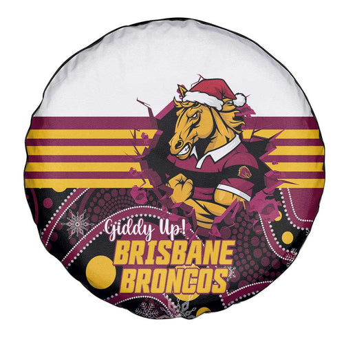 Broncos Rugby Christmas Spare Tire Cover Brisbane Giddy Up Aboriginal Art - Aussie Hoodie