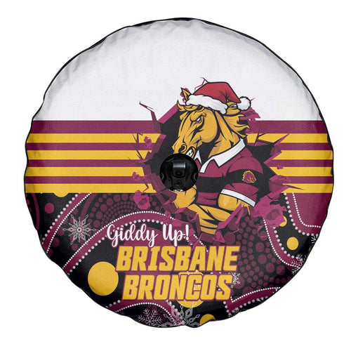 Broncos Rugby Christmas Spare Tire Cover Brisbane Giddy Up Aboriginal Art - Aussie Hoodie