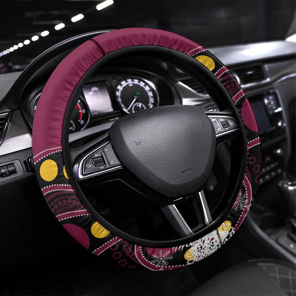 Broncos Rugby Christmas Steering Wheel Cover Brisbane Giddy Up Aboriginal Art - Aussie Hoodie