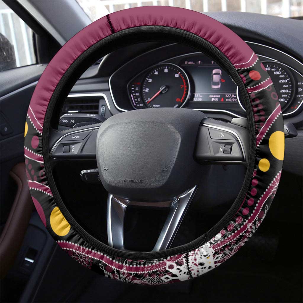 Broncos Rugby Christmas Steering Wheel Cover Brisbane Giddy Up Aboriginal Art - Aussie Hoodie
