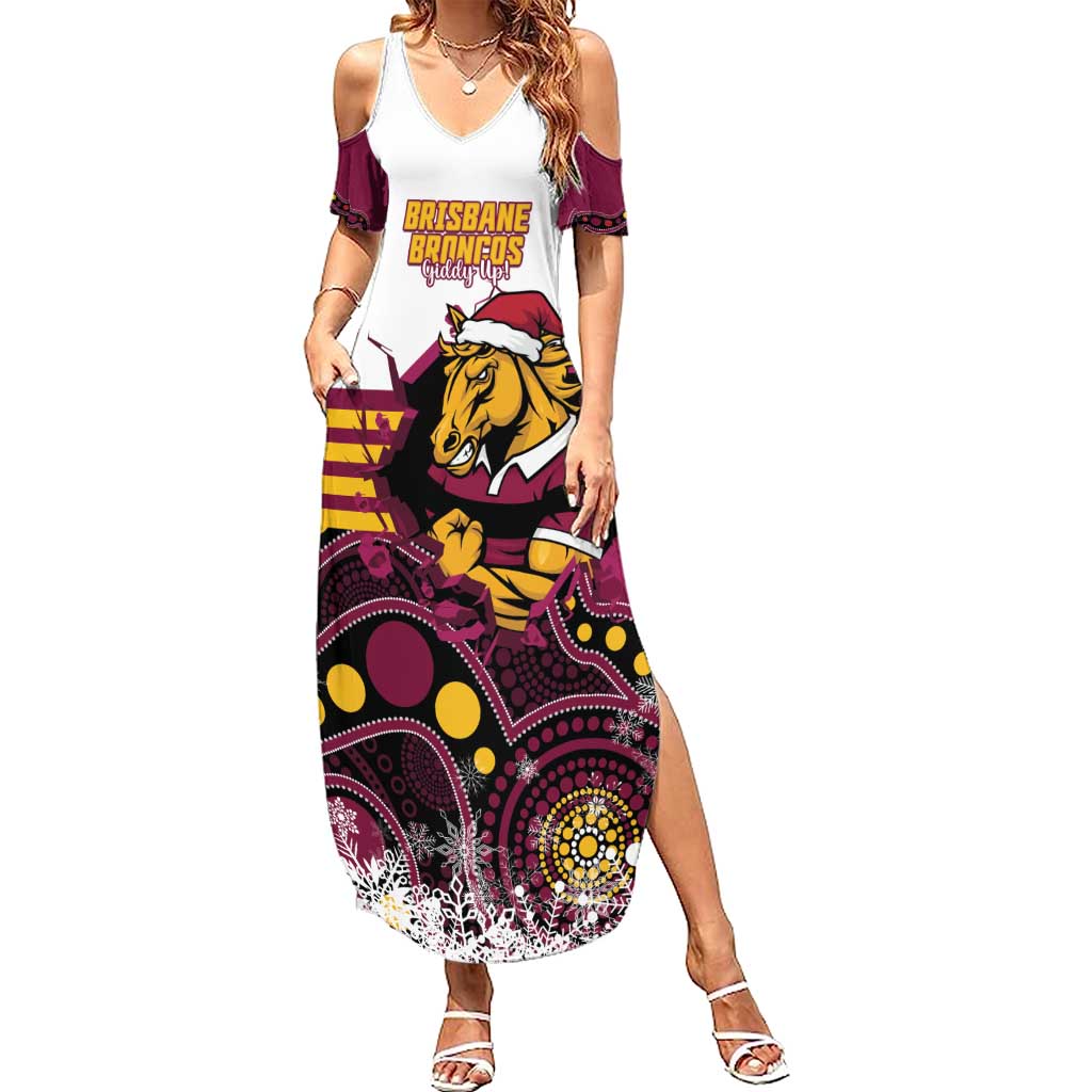 Custom Broncos Rugby Christmas Summer Maxi Dress Brisbane Giddy Up Aboriginal Art - Aussie Hoodie