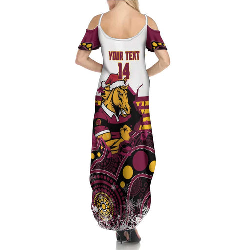 Custom Broncos Rugby Christmas Summer Maxi Dress Brisbane Giddy Up Aboriginal Art - Aussie Hoodie