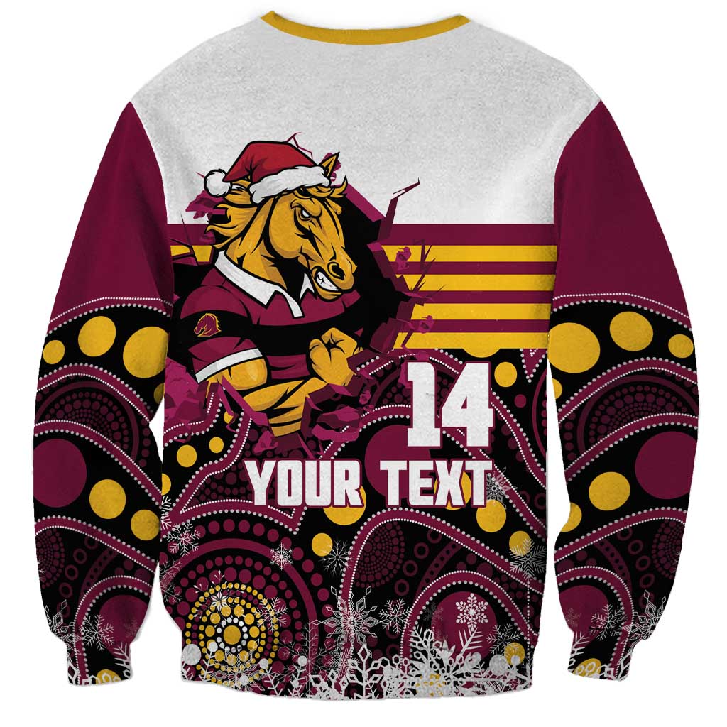 Custom Broncos Rugby Christmas Sweatshirt Brisbane Giddy Up Aboriginal Art - Aussie Hoodie