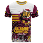 Custom Broncos Rugby Christmas T Shirt Brisbane Giddy Up Aboriginal Art - Aussie Hoodie