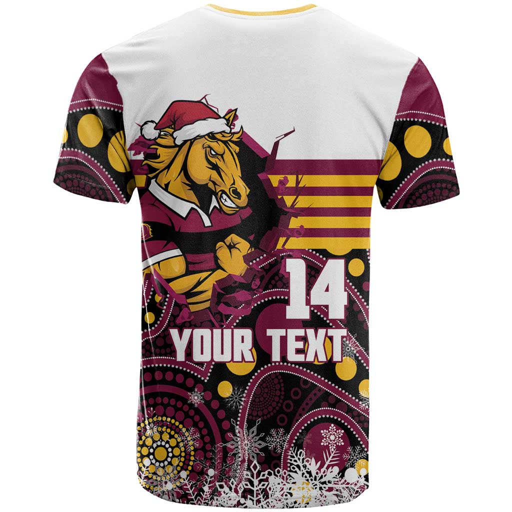 Custom Broncos Rugby Christmas T Shirt Brisbane Giddy Up Aboriginal Art - Aussie Hoodie