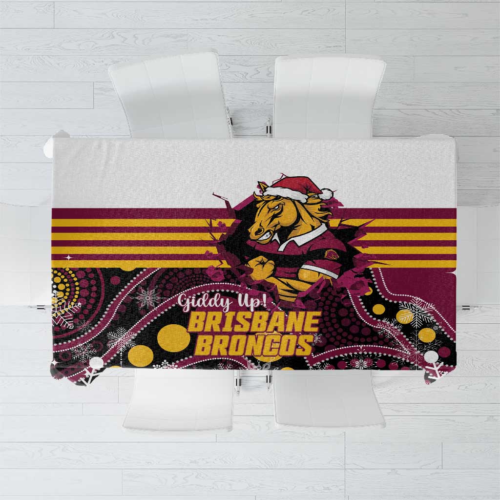 Broncos Rugby Christmas Tablecloth Brisbane Giddy Up Aboriginal Art - Aussie Hoodie