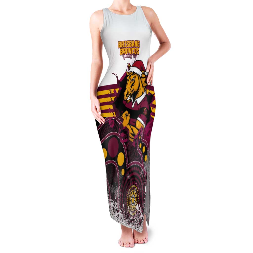 Custom Broncos Rugby Christmas Tank Maxi Dress Brisbane Giddy Up Aboriginal Art - Aussie Hoodie
