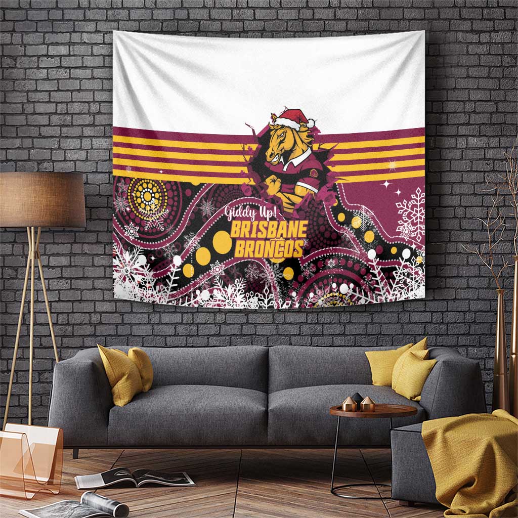 Broncos Rugby Christmas Tapestry Brisbane Giddy Up Aboriginal Art - Aussie Hoodie
