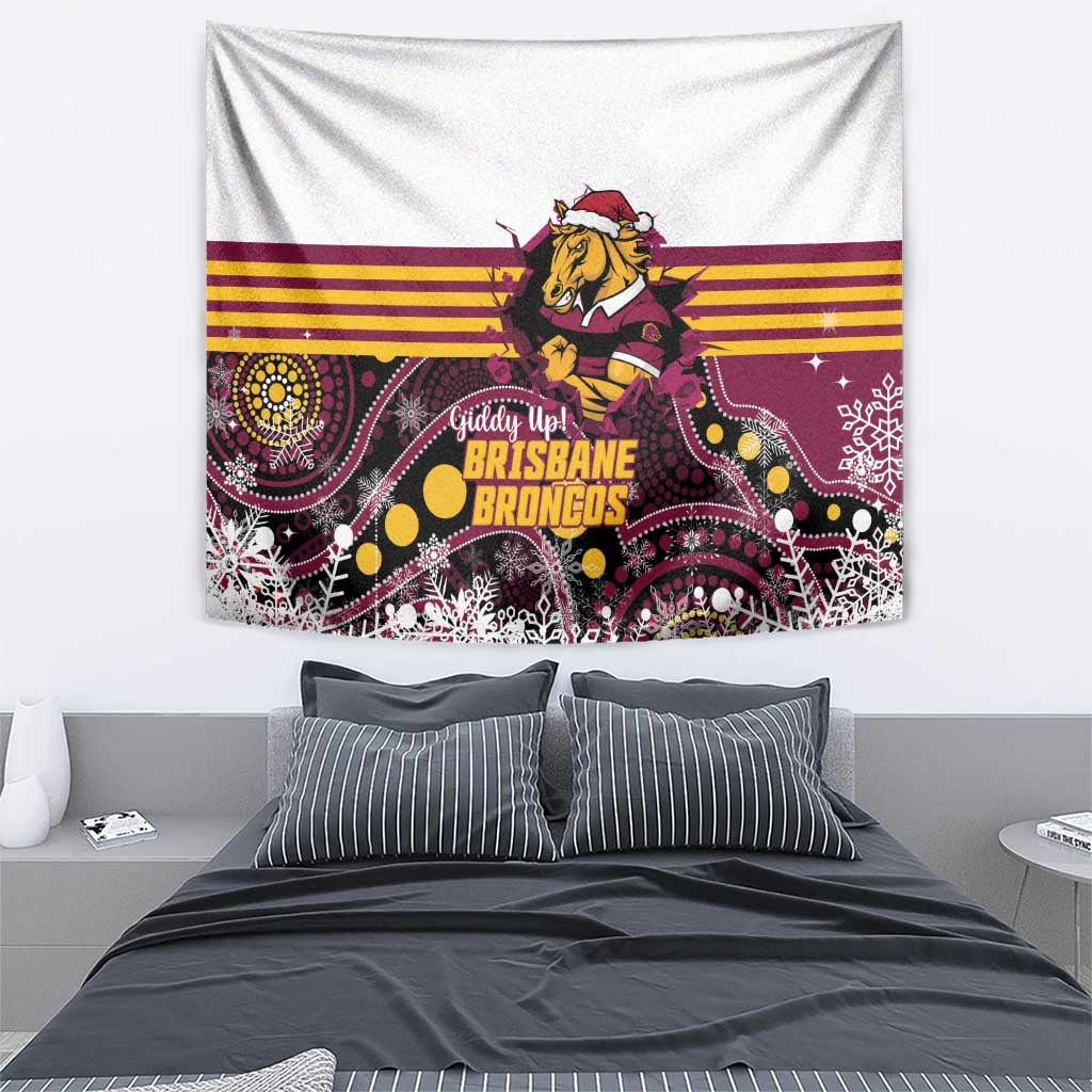 Broncos Rugby Christmas Tapestry Brisbane Giddy Up Aboriginal Art - Aussie Hoodie
