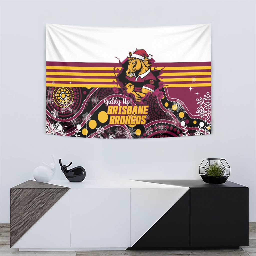 Broncos Rugby Christmas Tapestry Brisbane Giddy Up Aboriginal Art - Aussie Hoodie