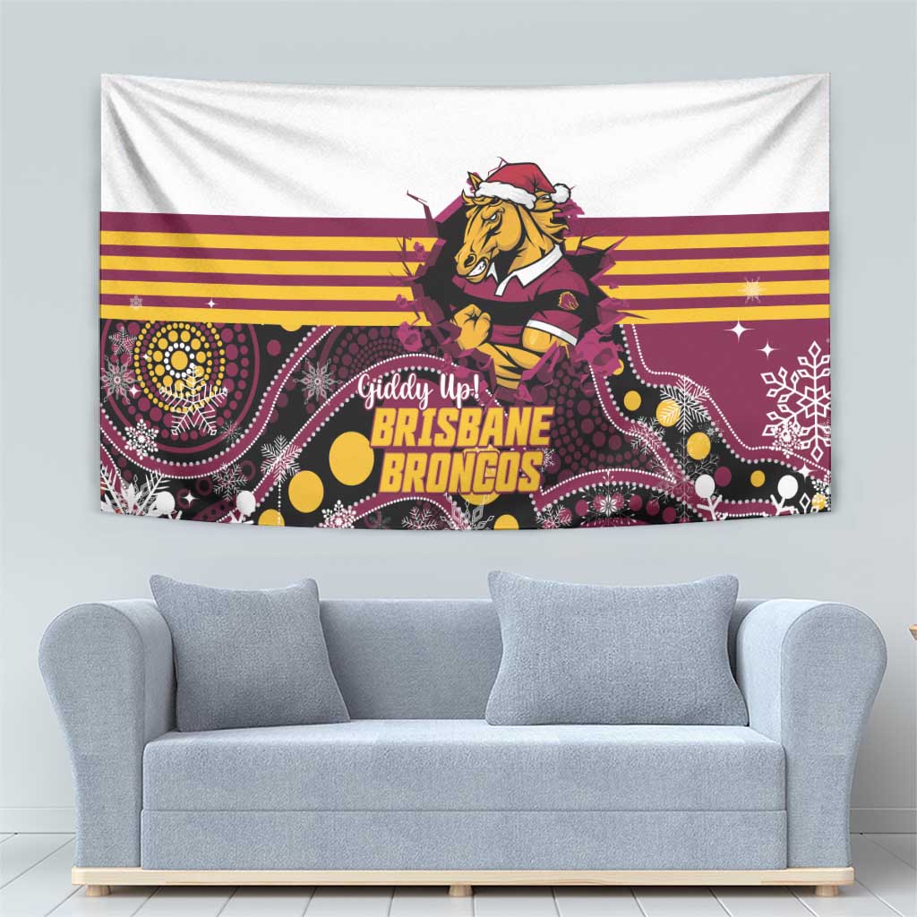 Broncos Rugby Christmas Tapestry Brisbane Giddy Up Aboriginal Art - Aussie Hoodie