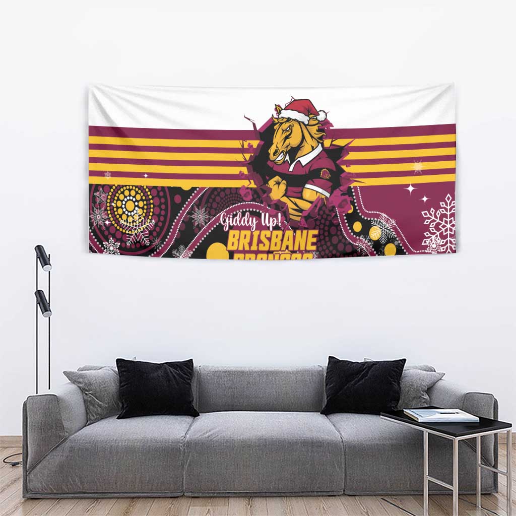 Broncos Rugby Christmas Tapestry Brisbane Giddy Up Aboriginal Art - Aussie Hoodie