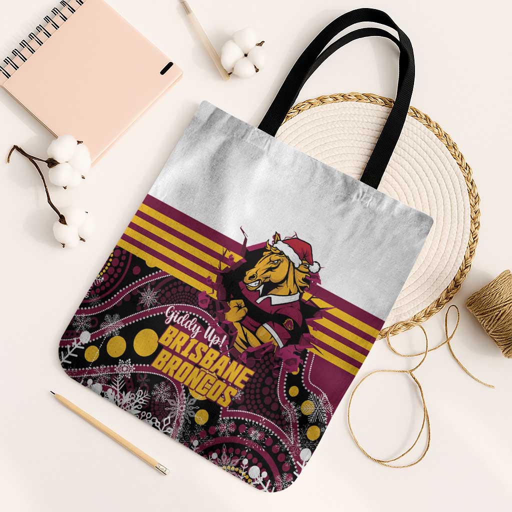 Broncos Rugby Christmas Tote Bag Brisbane Giddy Up Aboriginal Art - Aussie Hoodie