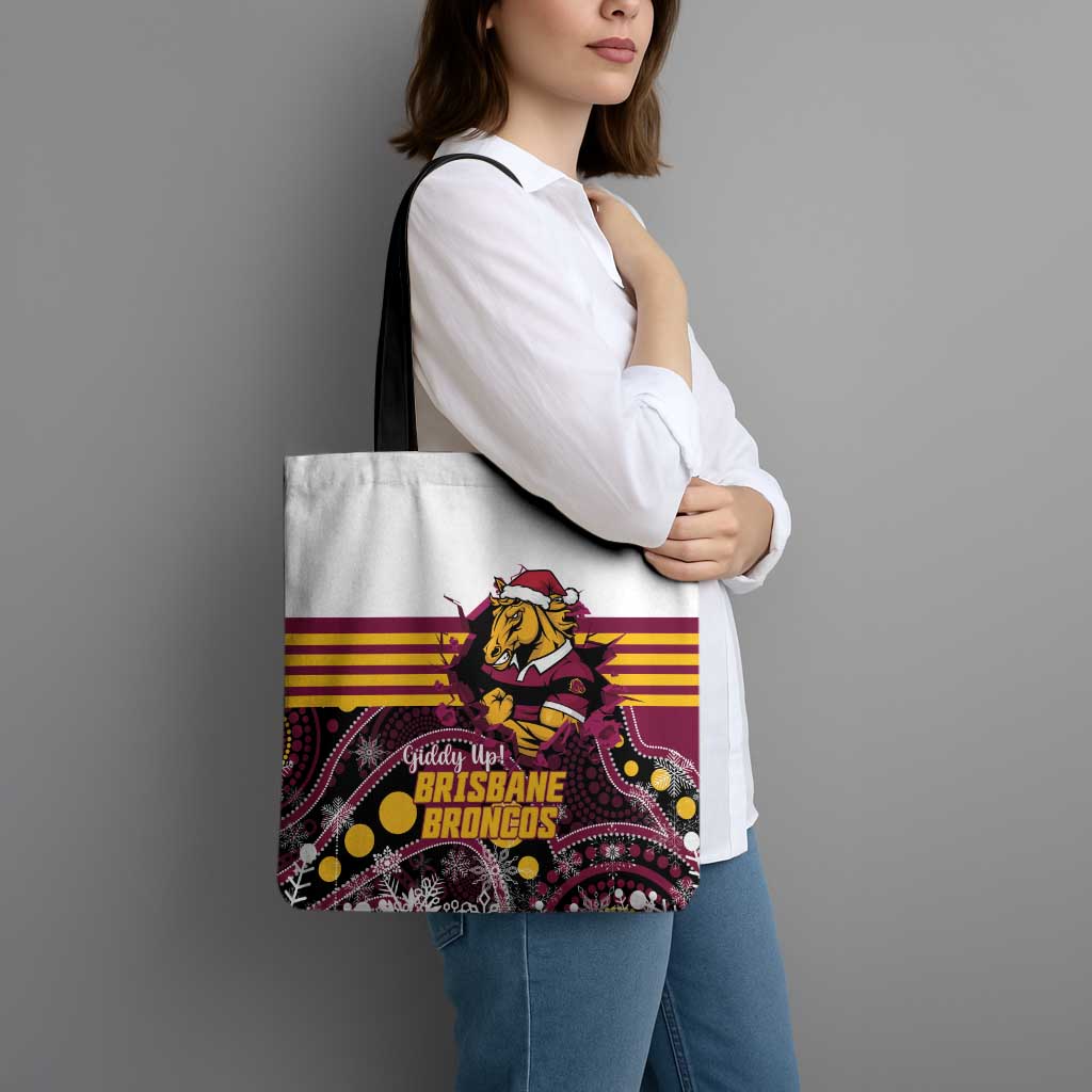 Broncos Rugby Christmas Tote Bag Brisbane Giddy Up Aboriginal Art - Aussie Hoodie