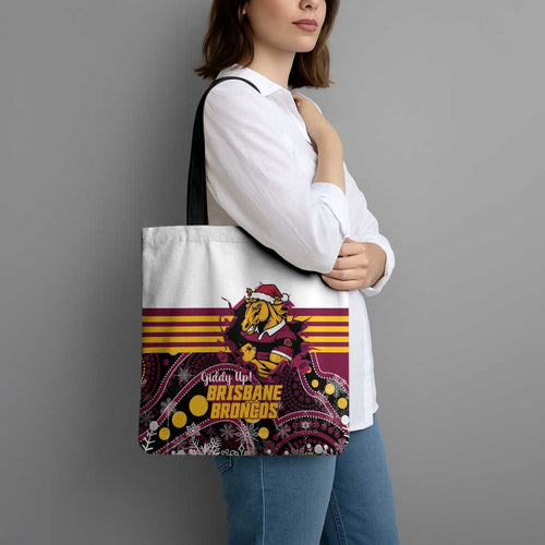 Broncos Rugby Christmas Tote Bag Brisbane Giddy Up Aboriginal Art - Aussie Hoodie