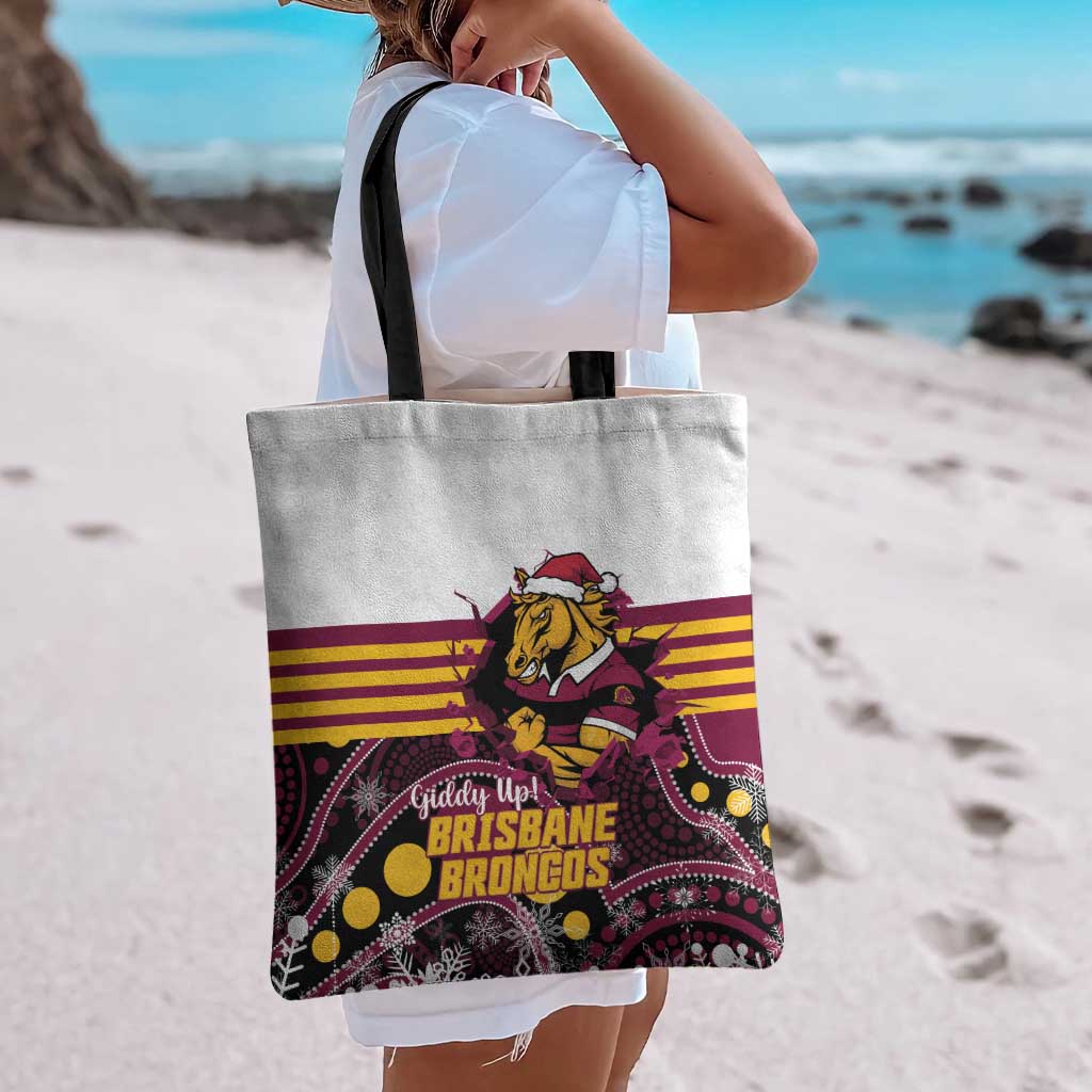 Broncos Rugby Christmas Tote Bag Brisbane Giddy Up Aboriginal Art - Aussie Hoodie