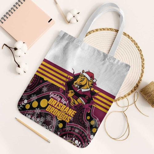 Broncos Rugby Christmas Tote Bag Brisbane Giddy Up Aboriginal Art - Aussie Hoodie