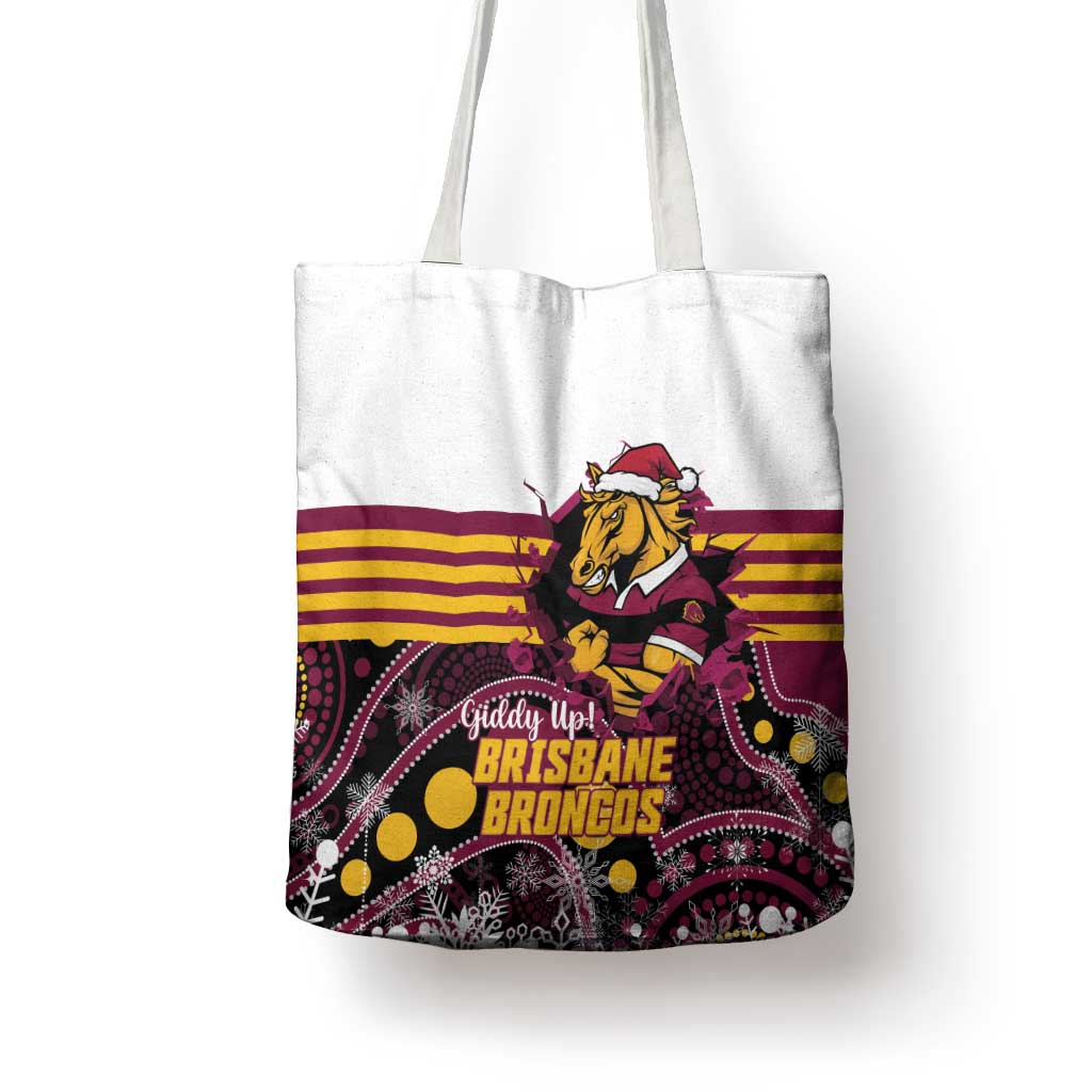Broncos Rugby Christmas Tote Bag Brisbane Giddy Up Aboriginal Art - Aussie Hoodie