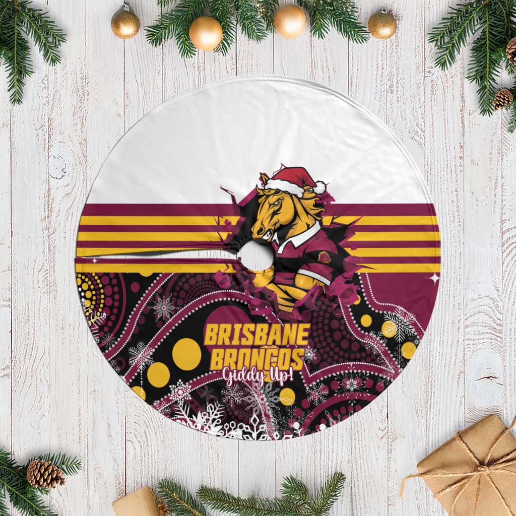 Broncos Rugby Christmas Tree Skirt Brisbane Giddy Up Aboriginal Art - Aussie Hoodie