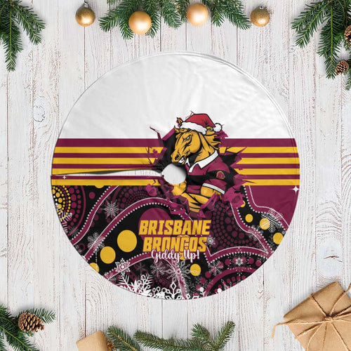 Broncos Rugby Christmas Tree Skirt Brisbane Giddy Up Aboriginal Art - Aussie Hoodie