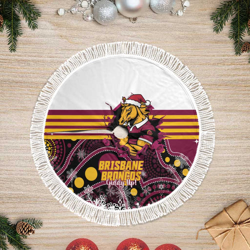 Broncos Rugby Christmas Tree Skirt Brisbane Giddy Up Aboriginal Art - Aussie Hoodie