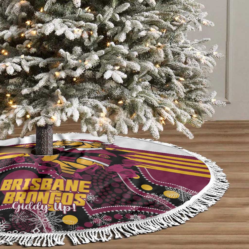Broncos Rugby Christmas Tree Skirt Brisbane Giddy Up Aboriginal Art - Aussie Hoodie